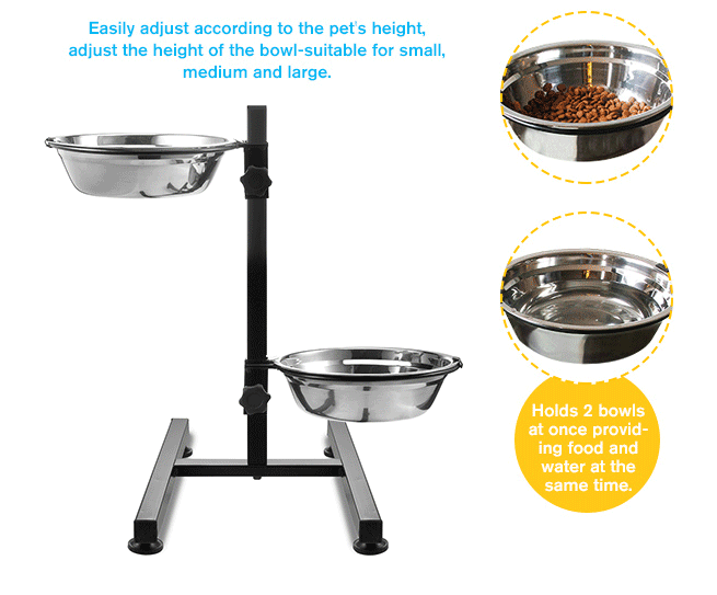 Adjustable Stand with Two Removable Stainless Steel Bowls